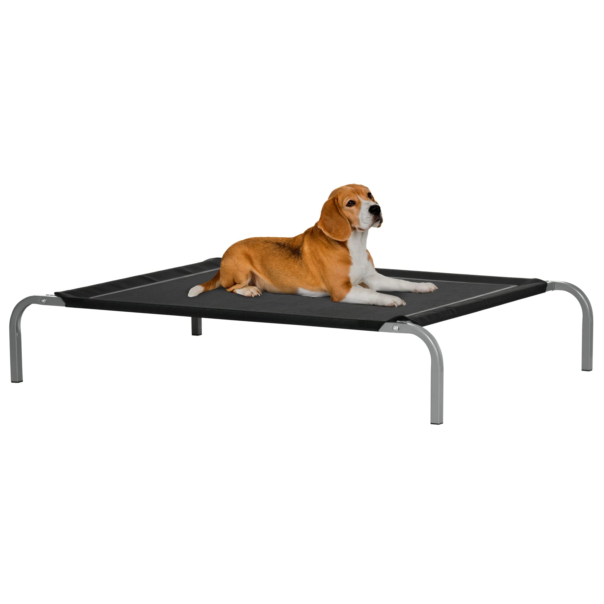 PawHut Cama Elevada para Perros Gatos Transpirable Cama para Mascotas 110x75x20 cm para Dormir Relajar con Marco de Acero para Interior Exterior Negro