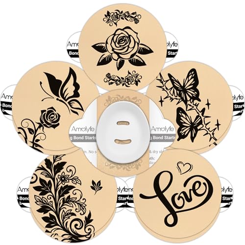 Dexcom G7 Tattoo Over Patches Waterproof Amolyfe 10 Pack Dexcom Stelo Overpatches Bump-Proof with Hard Cap Breathable Medical Adhesive 15-Day CGM Protection (Tattoo Rose)
