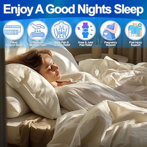 5 STAR SUPER DEALS Orthopedic Memory Foam Knee Pillow w/Leg Strap - Ergonomic Leg Support Wedge, Lumbar & Spine Alignment for Side Sleepers & Pain Relief - Washable Soft Cover - Thumbnail 4