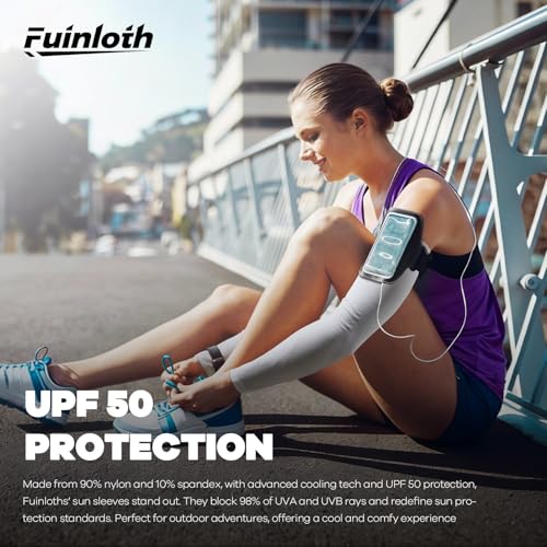 Fuinloth 2 Pair - UV Protective Cooling Arm Sleeves with Sports Compression for Men and Women Black+White