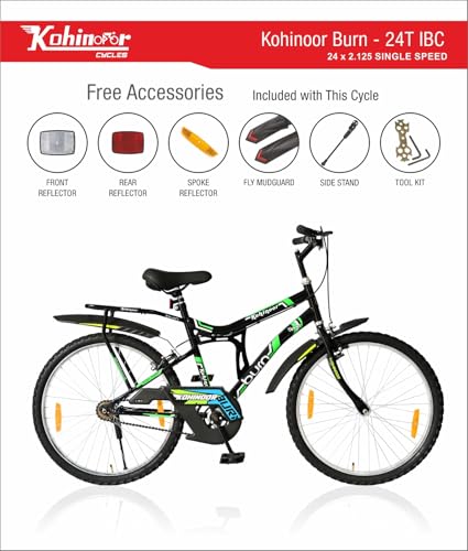 Image of KOHINOOR Burn MTB Mountain Bicycle - Single Speed - Ideal for 9-14 Years - Age || 24T Mountain Cycle (Single Speed) (Black)