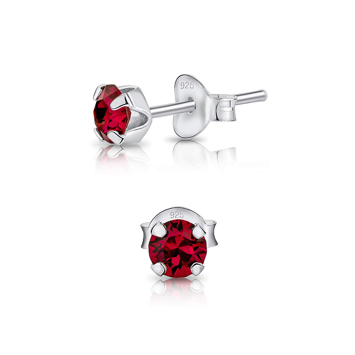 DTPsilver 925 Sterling Silver TINY Round Stud Earrings made with Crystals from Swarovski Elements - Diameter: 4 mm