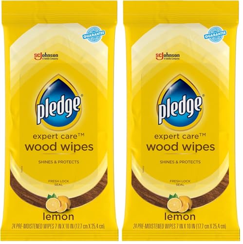 Image of Pledge Expert Care Enhancing Wood Wipes, Lemon Scent, 24 Count (Pack of 2)