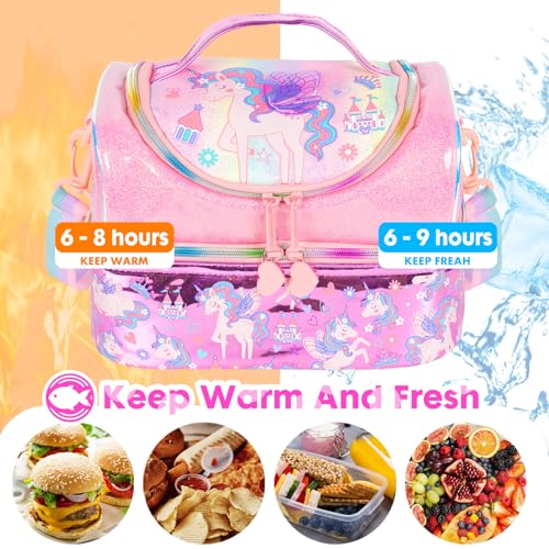 Kids Double Decker Cooler Insulated Lunch Bag, Back to School Large Meal Tote for Boys, Girls, Men, Women, with Adjustable Strap, Unicorn by YOYTOO - Used condition - Image 4