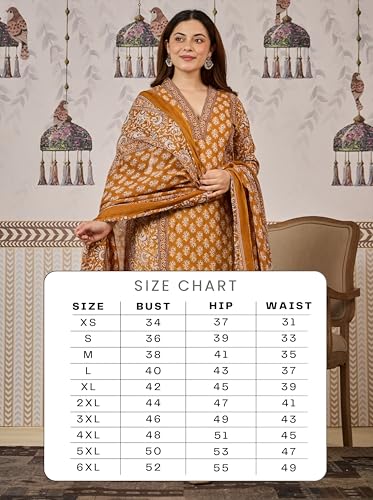 Image of Arayna Women's Cotton Printed Kurta Set with Pants & Dupatta | Elegant Ethnic Wear for Women | Floral Print | Comfortable Suit Set