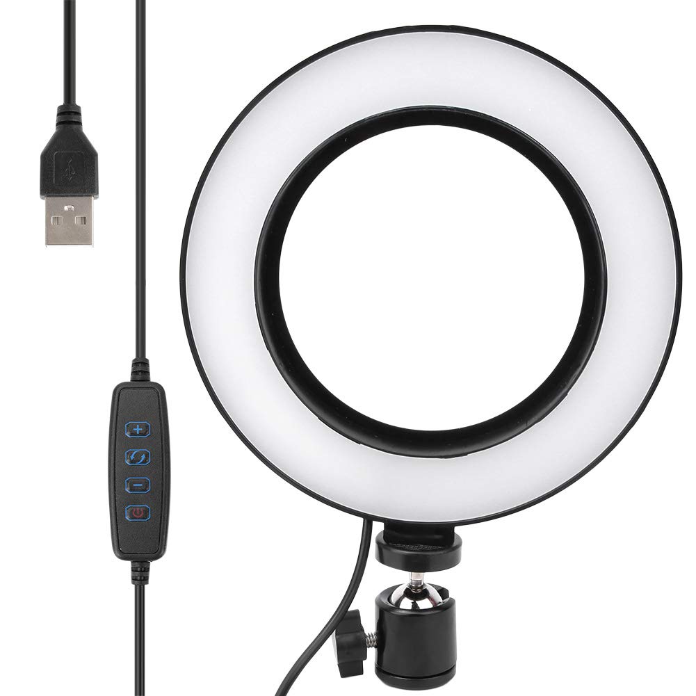 Luce ad Anello Dimmerabile con Luce Video a LED USB da 6 Pollici, Ring Light Lampada Anulare Regolabile con Stativo di Luce e Supporto per Cellulare