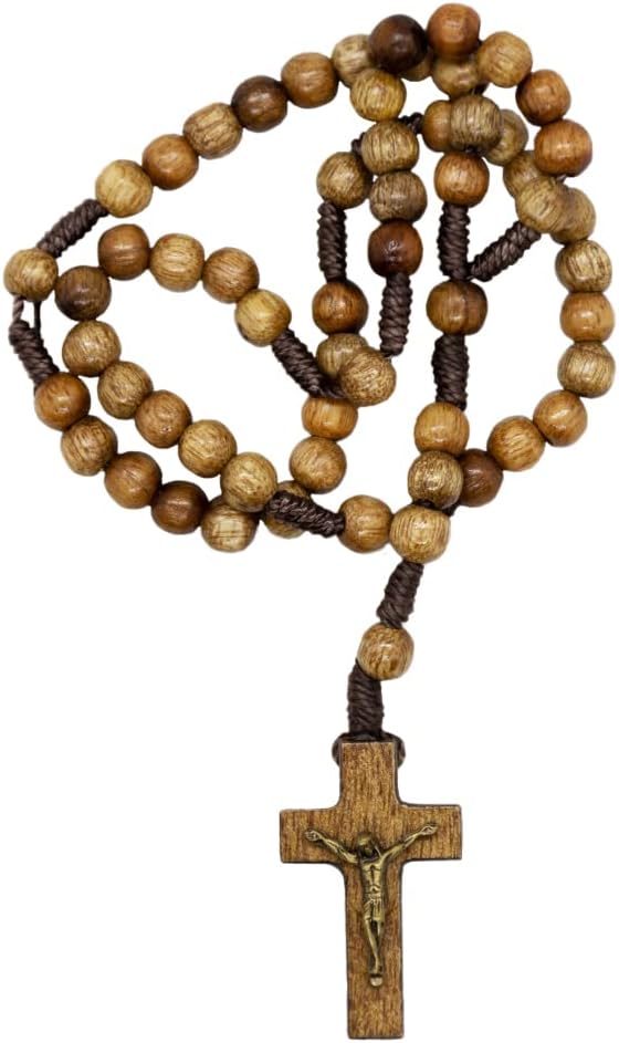 Brazilian Wood Rosary on Cord | 4mm Wood Hail Mary Beads | Wooden Cross with Bronze-Tone Corpus | Great Catholic Gift for First Communion, Confirmation, Ordination, and Weddings