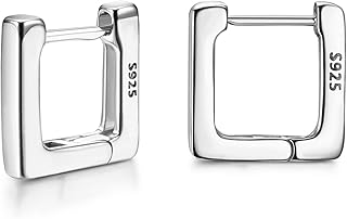 Pendientes de Aro Pequeños de Plata de ley 925 Pendientes de aro Huggie Geométricos Chapados en Oro de 18 quilates Pendientes de Aro Ovalados Hexagonales Triangulares para Mujer