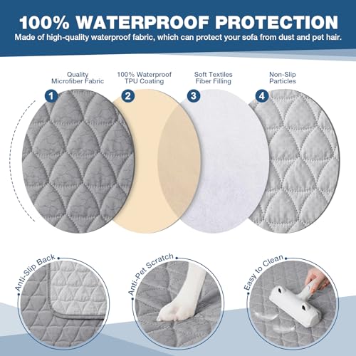 Image of TAOCOCO Sectional Couch Covers 100% Waterproof L Shaped Sofa Covers for Right Hand Facing Chaise Lounge, 2 Pieces Couch Cover L Shape Furniture Protector Slipcover for Pets Kids, Small /Light Gray