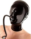 Latex Hood Mask Mens Rubber Hood with Pump Up Gag Inflatable Mouth Zip Handmade (Black, M)