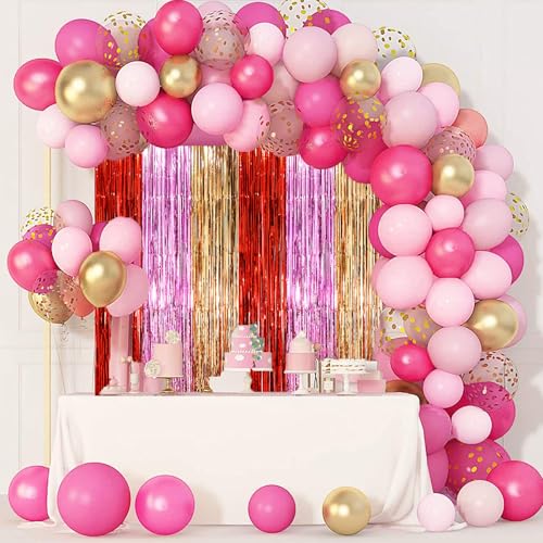 Image of Voircoloria 2 Pack Valentine Foil Fringe Backdrop Curtains, Tinsel Streamers Party Decorations, Fringe Backdrop, Door Shimmer for Valentine or Birthday Party