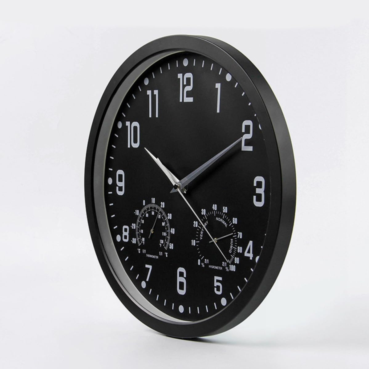 CRAFTHROU Reloj de Pared Silencioso Multifuncional con Termómetro y Higrómetro Diseño Moderno y Clásico para Sala Dormitorio u Oficina con Números Grandes y Fáciles de Leer