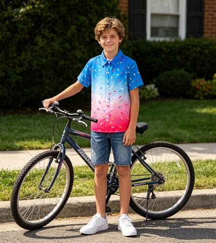 Image of uideazone Boys Hawaiian Shirts Novelty Printed Funky Short Sleeve Button Down Shirt Kids Aloha Luau Shirt 7-14T