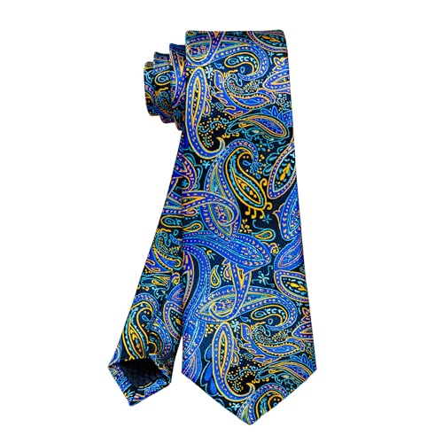 Image of 5PCS Mens Silk Tie, Pocket Square, Cufflinks, Drilled Tie Ring and Lapel Pin Set for Wedding Groom Party
