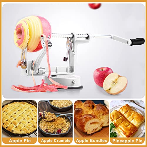Apple Peeler Slicer Corer with Stainless Steel Blades and Powerful Suction Base for Apples Pears Potatoes(White) - Thumbnail 6