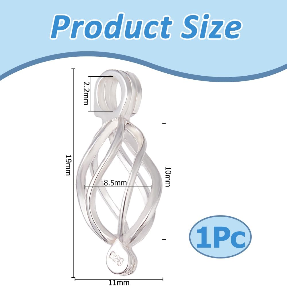 1pc 925 Sterling Silver Cage Charm Silver Water Drop Bead Cage Pendants Oval Hollow Big Cages Charms Bead Locket Pendants for Women Pearl Necklace Jewelry Making - Image 2