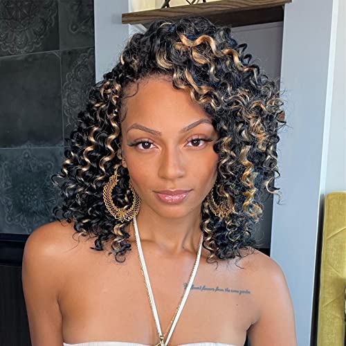 Toyotress Deep Twist Crochet Hair - 10 Inch 8 Packs Natural Ombre BLonde Crochet Braids Deep Ocean Wave, Short Bob Wavy Curly Synthetic Braiding Hair Extensions (10 Inch, P27-8P)