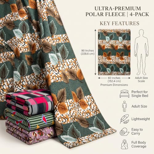 Image of HOMEKART Ultra Soft Flannel Blanket Set of 4 for Single Bed | 220 GSM Premium Winter Blanket | Lightweight, Warm & Breathable | Skin-Friendly, Durable, Easy Care 60 x 90 Inches