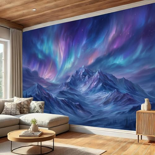 Papier peint panoramique aurora impression paysage arctique violet - 6