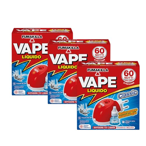 Vape Zanzare Diffusore Elettrico Classic Con Ricarica Liquida 60 Notti 30Ml (3 Unità)
