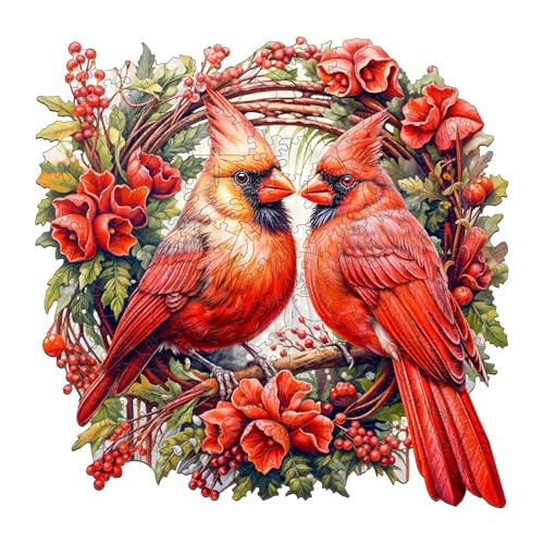 Jigfoxy Wooden Puzzles for Adults, Cardinal Wood Puzzle for Adults, Unique Animal-Shaped Wooden Jigsaw Puzzle, Christmas Thanksgiving Gifts for Family and Friends (S-8.4 * 8.3in-100 pcs)