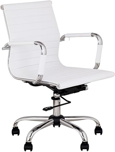 Studio 55D Serge - Silla moderna de oficina en casa, giratoria, inclinable, respaldo bajo, blanco, negro, cromado, ajustable para trabajo,