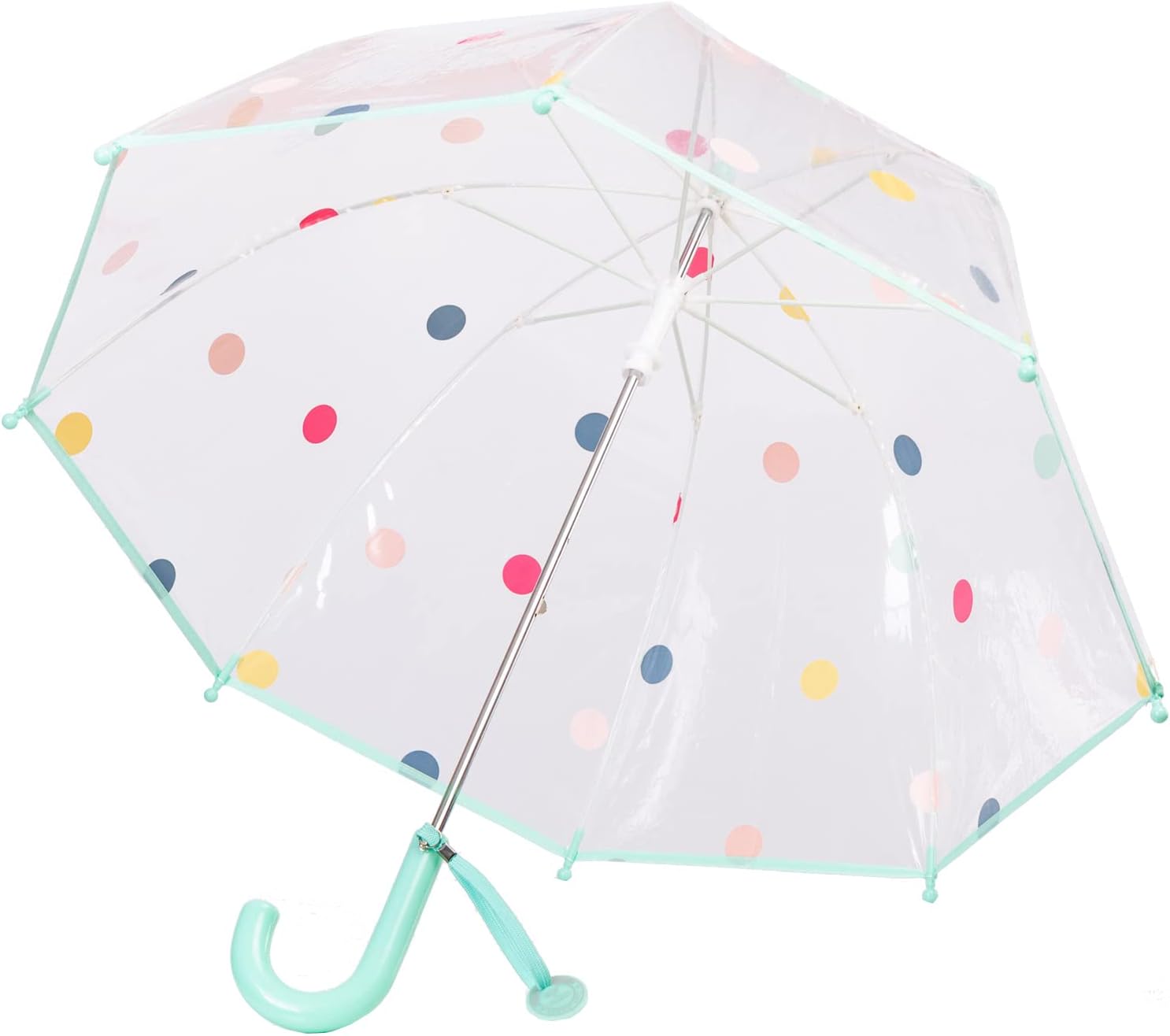 ThreeH Childrens Clear Bubble Umbrella Lightweight 8 Fiber Ribs Arched Manual Open Cute Dots Canopy 28 Inches for Boys and Girls Aged 3-8,Pink