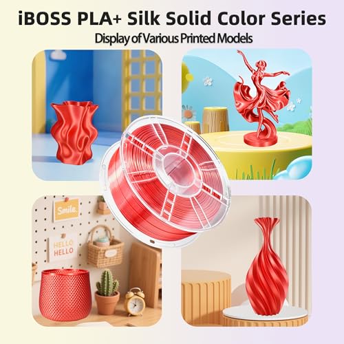 Image of iBOSS Silk PLA Plus Filament 1.75mm Red 1KG, PLA+ 3D Printer Filament Dimensional Accuracy + /- 0.02mm, 1kg Spool(2.2lbs) 3D Printing Filament Fits for Most FDM 3D Printers