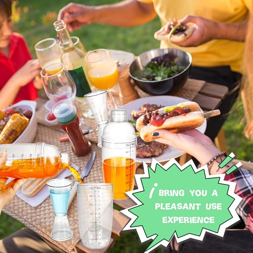 12 Pcs Plastic Cocktail Shaker Set Including 6 24 OZ/ 700ml Clear Drink Mixer with Scales and Strainer 6 Double Measuring Jigger for Cocktail Coffee Drinks Milk Juice Kitchen Party - Thumbnail 5