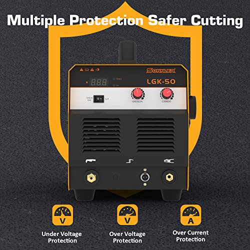 Sonnler 50A Plasma Cutter, 220V Digital Inverter Igbt Plasma Cutter Machine With Built-In Air Compressor, 1/3 Inch Clean Cut With Gas Delay #TOP4