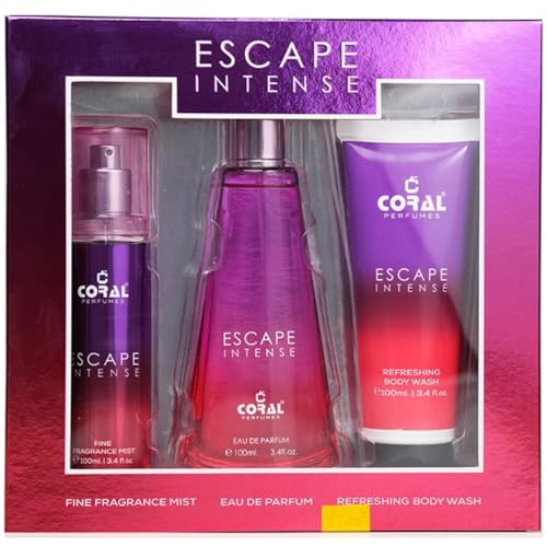 Coral Escape Intense Gift Set For Women | Eau De Parfum, Fragrance Mist & Bodywash (100ml Each) | Long-Lasting Fruity & Floral Scent | Luxurious Perfume Gift Set by Coral Perfumes