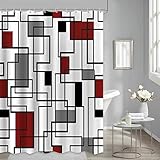 Red Grey Black Shower Curtain Valentines Day Multicolor Geometric Checkered for Modern Bathroom...