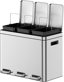 Garvee 12Gal 3-Compartment Kitchen Trash & Recycle Bin Stainless Steel