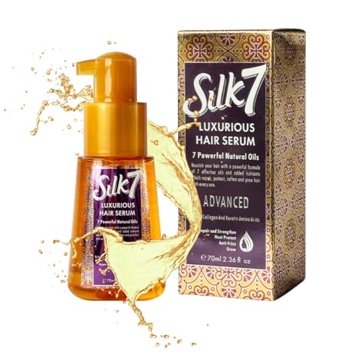 Silk 7 Hair Serum - Collagen + keratin Amino acids + 7 Organic oils | Heat Protectant, Anti-Frizz | Scalp revitilizer & growth booster | Repairs, Strengthens all hair | revives hair extensions 70ml