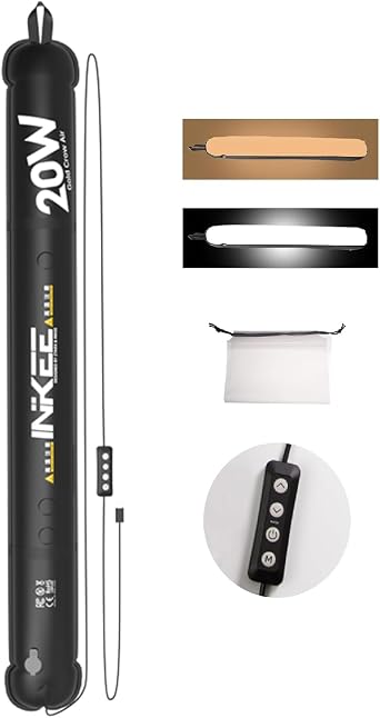 INKEE Inflatable LED Tube Light GCA20U,20W USB BI-Color Temperature Tube Lights with 2700K,4000K,5600K and 6500K 320 Full-Spectrum Lamp Beads CRI 95+ Photography Light Stick