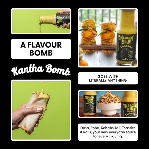 Image of Naagin Kantha Bomb Hot Sauce (230g) | Green Chilli, Fresh, Tangy & Spicy (6 /10) | Vegan | Made with Garlic, Ginger & Turmeric | Perfect for Momos, Snacks & Cooking (Pack of 2)