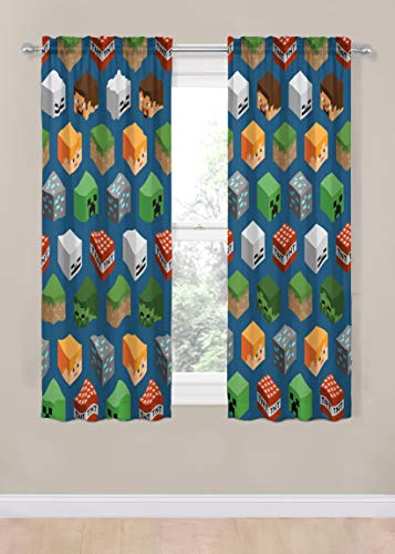 Image of Jay franco Minecraft Isometric Blue 63 in Drapes 4 Piece Set - Beautiful Room Decor&Easy Set Up, Bedding Features Creeper - Window Curtains Include 2 Panels&2 Tiebacks (Official Minecraft Product)
