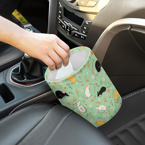 Image of Cute Rats Floral Collapsible Waste Basket Bin Car Trash Can Bags Small Trash Can Car Accessories Interior for Car SUV Trucks
