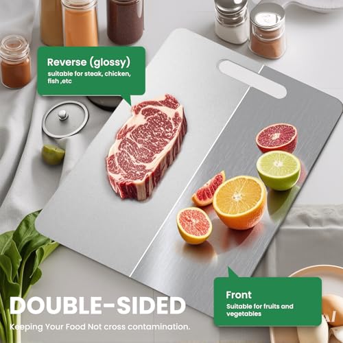 Image of 100% Pure Titanium Cutting Board,13x9 Inch Non-Slip Kitchen Chopping Board, Dishwasher Safe, Scratch Resistant, Easy to Clean, Durable & Hygienic for Meat, Vegetables, and Fruits