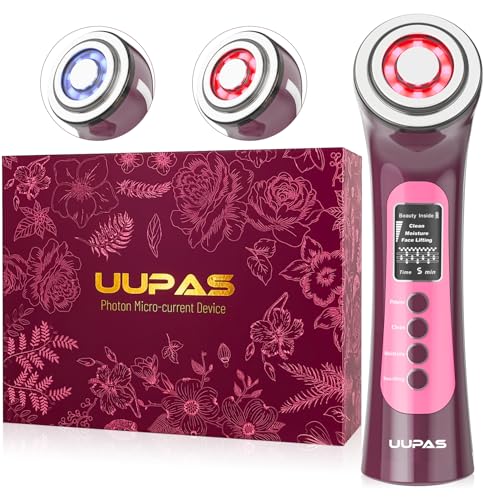 Dispositivo de Micro-Corriente Fotónica Inteligente - UUPAS Dispositivo de Terapia de luz LED Rojo Azul para la Cara - Máquina Facial de Radiofrecuencia y Microcorriente EMS - Tensor de Piel, Lifting