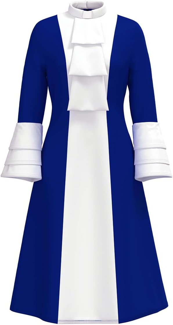 Church Clergy Dress for Women Minister Spring/Autumn A Line Long Sleeve Black White Patchwork Dress with Tab Collar
