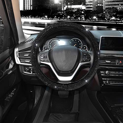 Valleycomfy Steering Wheel Cover for Women Men Bling Bling Crystal Diamond Sparkling Car SUV Wheel Protector Universal Fit 15 Inch (Black with Black Diamond, Standard Size(14" 1/2-15" 1/4)) by Valleycomfy - Image 3