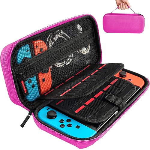 daydayup Switch Carrying Case Compatible with Nintendo Switch/Switch OLED, with 20 Games Cartridges Protective Hard Shell Travel Carrying Case Pouch for Console &amp; Accessories