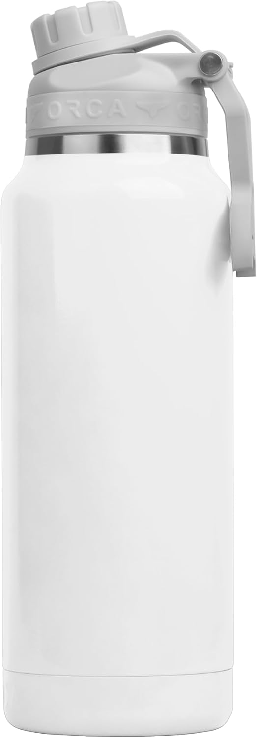ORCA Hydra 34oz | Insulated, Stainless Steel Water Bottle with Powder Coat Finish & Silicone Grip Whale Tale Handle, Dishwasher Safe Sports Bottle — Pearl