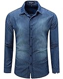 JoJoJoy Men's Casual Long Sleeve Brushed Striped Chambray Button Down Shirts Dark Blue