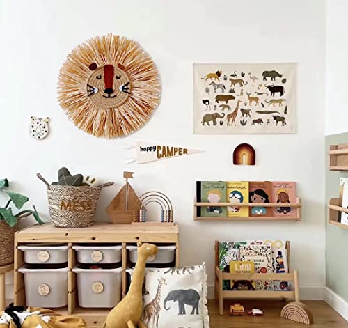 Image of Charlbytion Wall Art Animal Head Hand Knitted Hanging,Cotton Thread Weaving Straw Cartoon Tassel Beard Lion Tiger Macrame Pendant Nursery Room Wall Decor for Home Decoration (16''*16'', F)