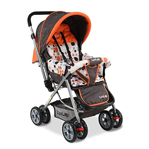 Image of LuvLap Sunshine Baby Stroller /Pram for 0 to 3 Years, New Born /Toddler /Kid, 5 Point Safety Harness, Adjustable backrest, 360 Swivel Wheel, Large Storage Basket, Reversible Handlebar (Orange)