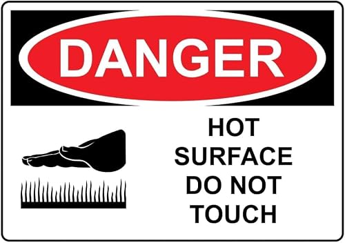 Danger Hot Surface Do Not Touch Rust Free Aluminum Tin Sign - Warning Decor with Pre-Drilled Holes for Indoor-Outdoor Oven, Factory Machinery, Heater - 8x12 Inch​
