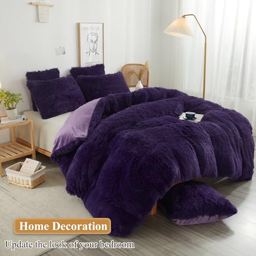 XeGe Fluffy Faux Fur Bed Pillow Cases, Set of 2, King, 20x36, Purple by XeGe - Used condition - Image 6