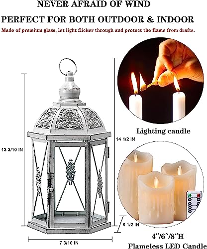 Decorkey Large Candle Lantern Decorative, Outdoor&Indoor 15.2'' Hanging Lantern Farmhouse Home Decor, Hexagon Vintage Metal Candle Holder For Table Porch Shelf Patio Wedding Party Thanksgiving Decor #TOP4